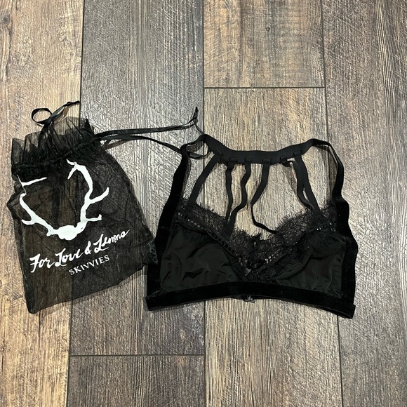For Love And Lemons Black Strappy Lace Bralette - Picture 1 of 4
